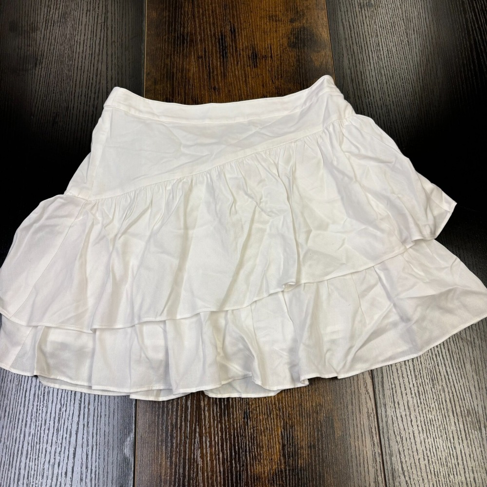 Emily McCarthy Womens White Tiered Mini Skirt Size Small Boho Ruffle MSRP $150‎